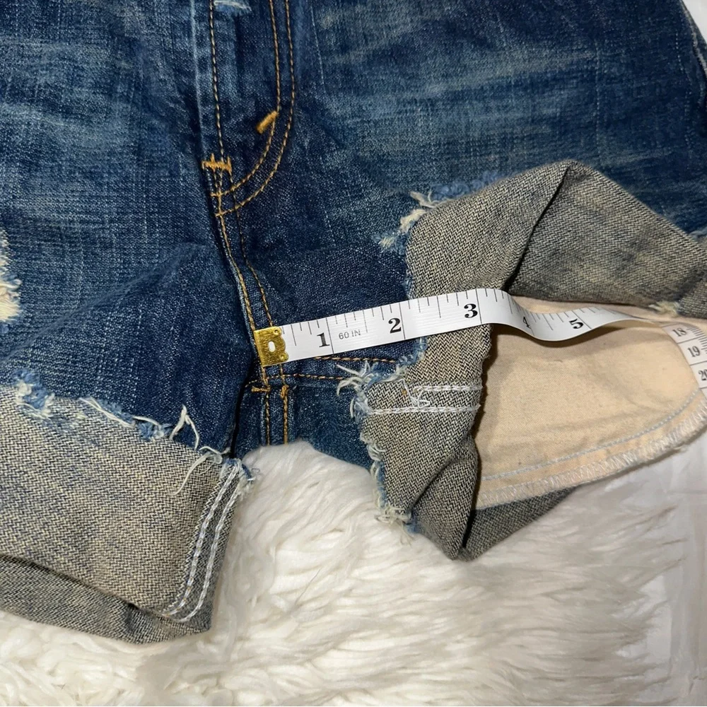 Levi’s | Distressed Ripped Denim Cutoff Shorts Dark Wash Cuffed Hem DIY Size 24